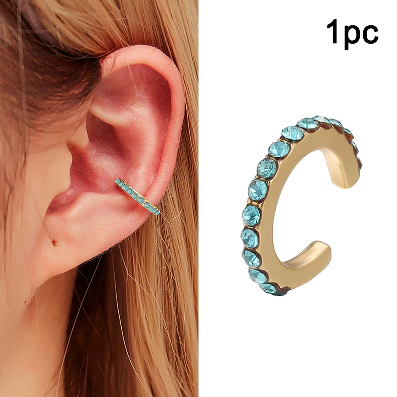 

1PC Fashion Shiny Rainbow Rhinestone Ear Cuff Bohemia Stackable C Shaped Small Earcuffs Clip Earrings for Women Wedding Jewelry