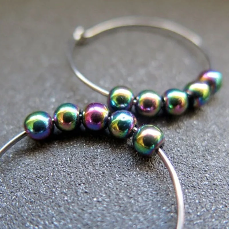 

rainbow hematite earrings niobium hoops earrings