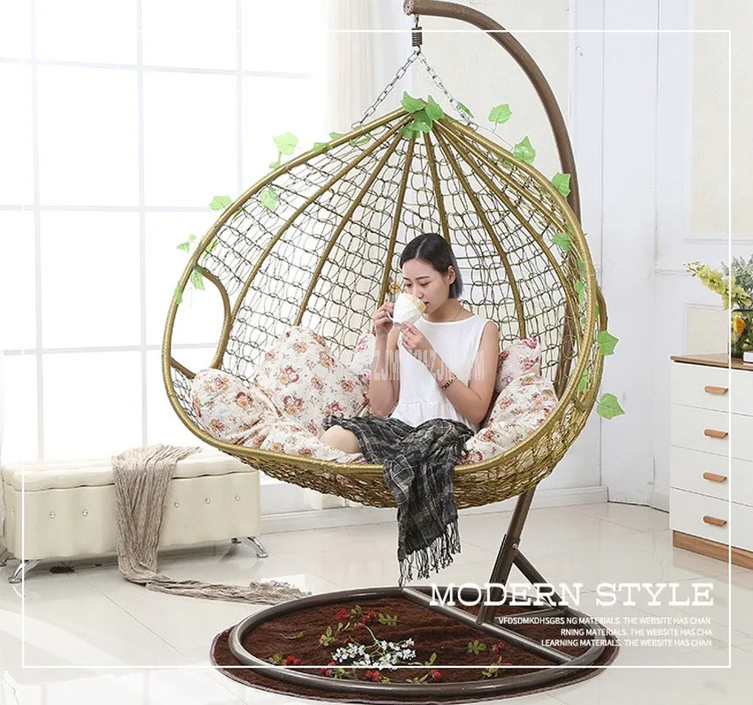 Creative PE Rattan Weave Double Person Seat Swing Hanging Chair With Handrail Home Balcony Living Room Leisure Lazy Lounge Chair