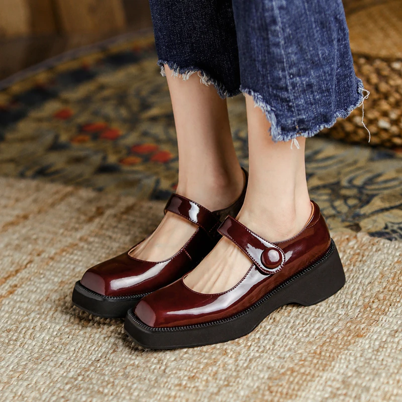 

Square Toe Women's Shoes Genuine Leather Mary Jane Thick Heels Pumps for Women 2021 Spring Summer Office Lady Shoes Woman Pumps