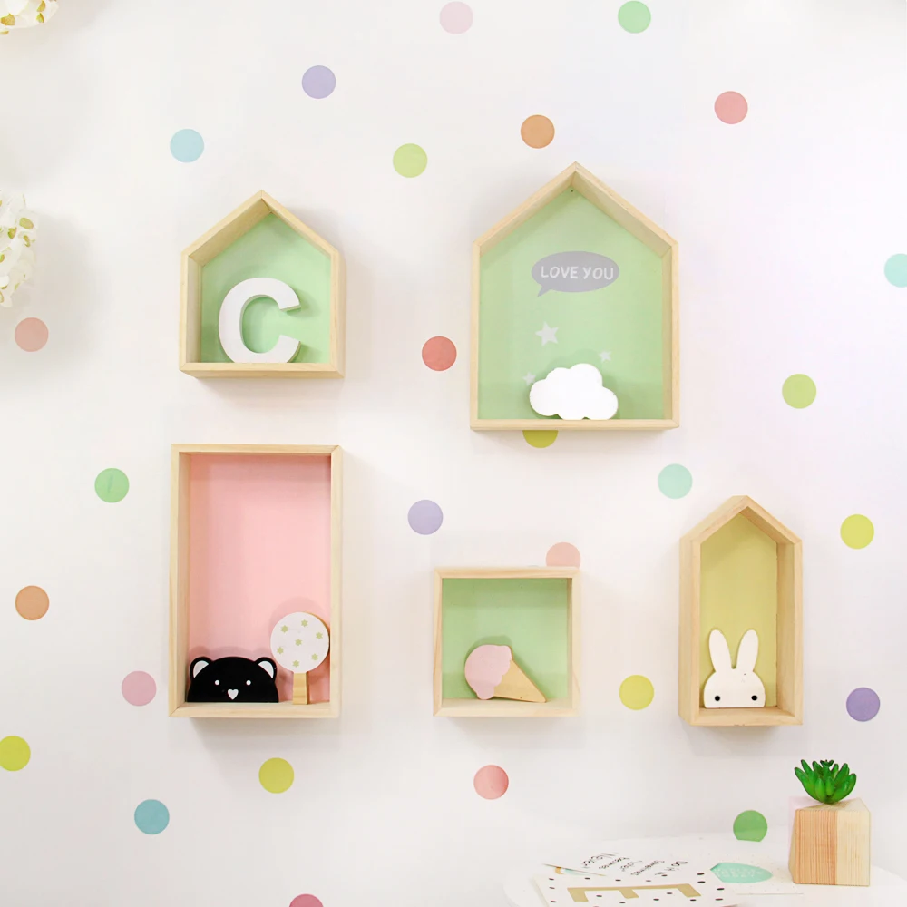 

Декоративная полка для детской комнаты, креативное настенное украшение из цельного дерева для спальни, перегородки