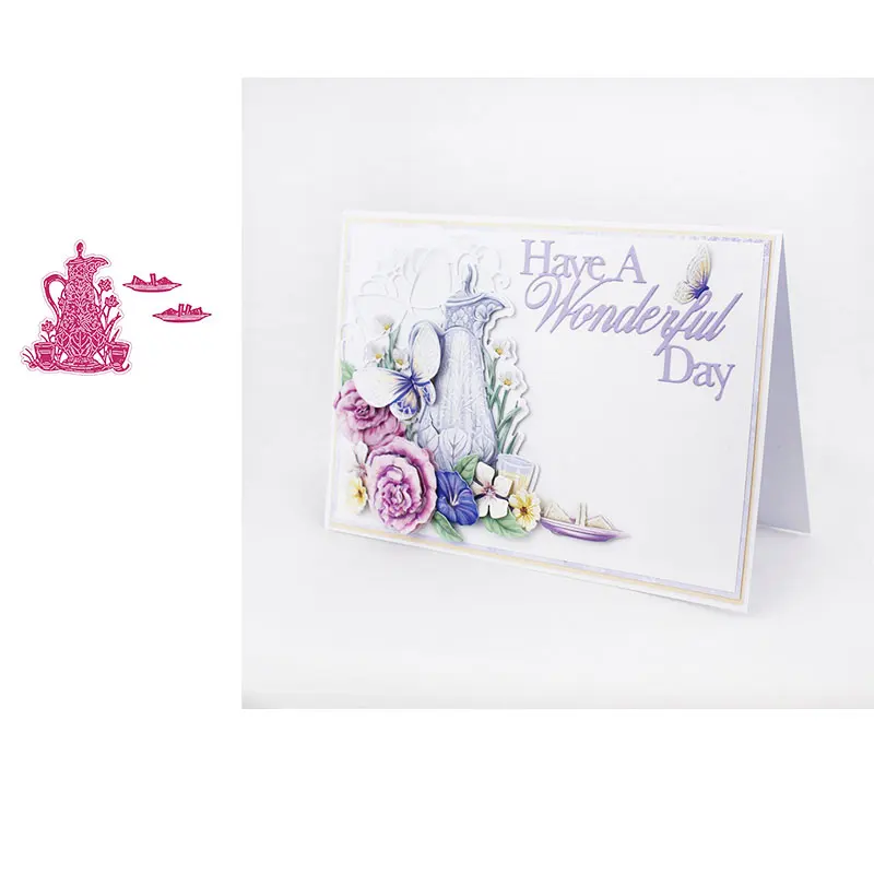 

Water Cup Teapot Flower Teacup Boat Metal Cutting Dies Scrapbook Dariy Decoration Stencil Embossing Template DIY Greeting Albums