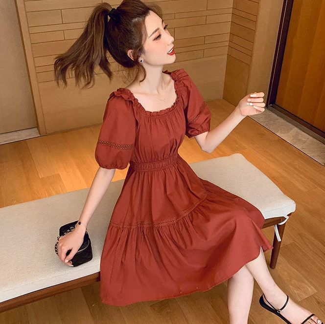 

Женское хлопковое шелковое платье, платье во французском стиле с рукавами-фонариками и юбкой на талии, платье в стиле Харадзюку, лето 2021