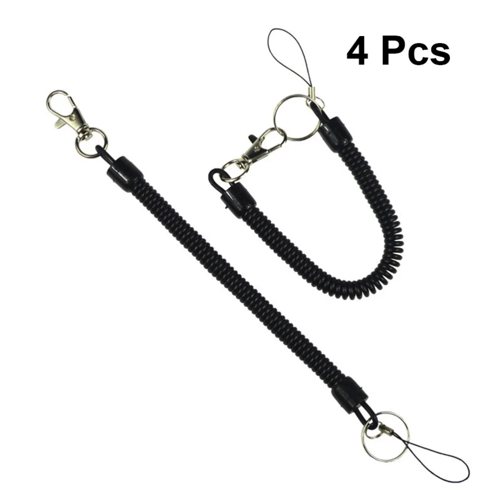 

4pcs Stretchy Spiral Keyring TPU Keychain Spring Retractable Key Holder (Black)