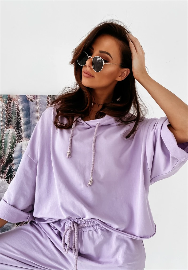 

Women's Casual 2020 Autumn Two-piece Set Hoodie Trousers Suit Elastic Home Gym Lace-up Wear Solid Color Loose Pants Sport Suits