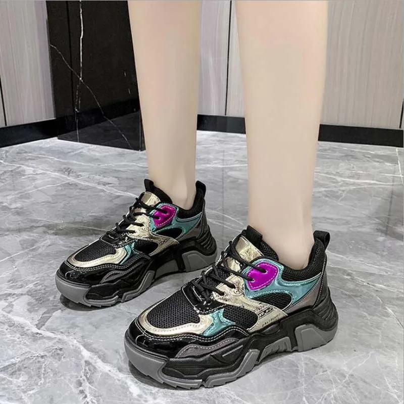 

Кроссовки женские на платформе, черные дышащие кроссовки на каждый день, модная обувь для осени, 2021