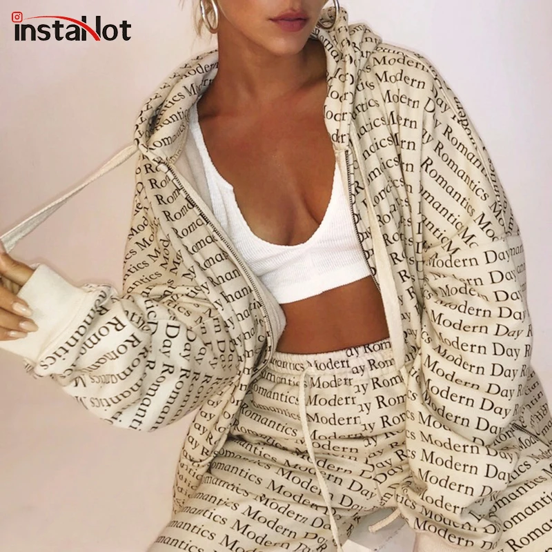 InstaHot/Осенняя верхняя одежда с капюшоном на шнурке; женское пальто с буквенным принтом; теплая верхняя одежда абрикосового цвета; Повседневная Уличная куртка на молнии