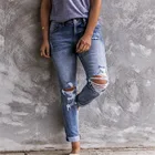 Женские джинсовые винтажные брюки, рваные джинсы, женские повседневные узкие брюки-карандаш с дырками, эластичные Стрейчевые брюки # G4