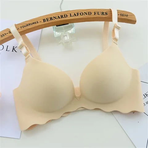 

Macarons Underwear Candy-Colored Solid Seemless Non-Steel Ring GIRL'S Shiny Side Wavy Edge Push up Sexy Bra