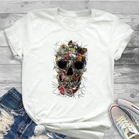 women shirt skull flower butterfly clothing short sleeve ladies female t womens clothes t shirt graphic printed top tshirt
