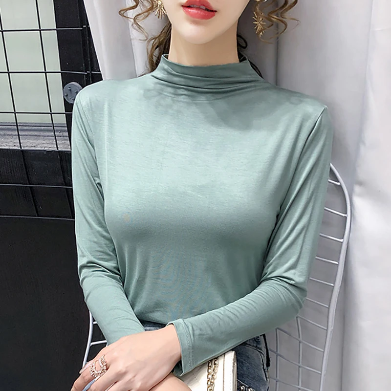 

shintimes Slim Turtleneck T Shirt Tops Women 2020 Autumn Winter Tshirts Korean Cotton Long Sleeve Tee Shirt Femme Women Clothing