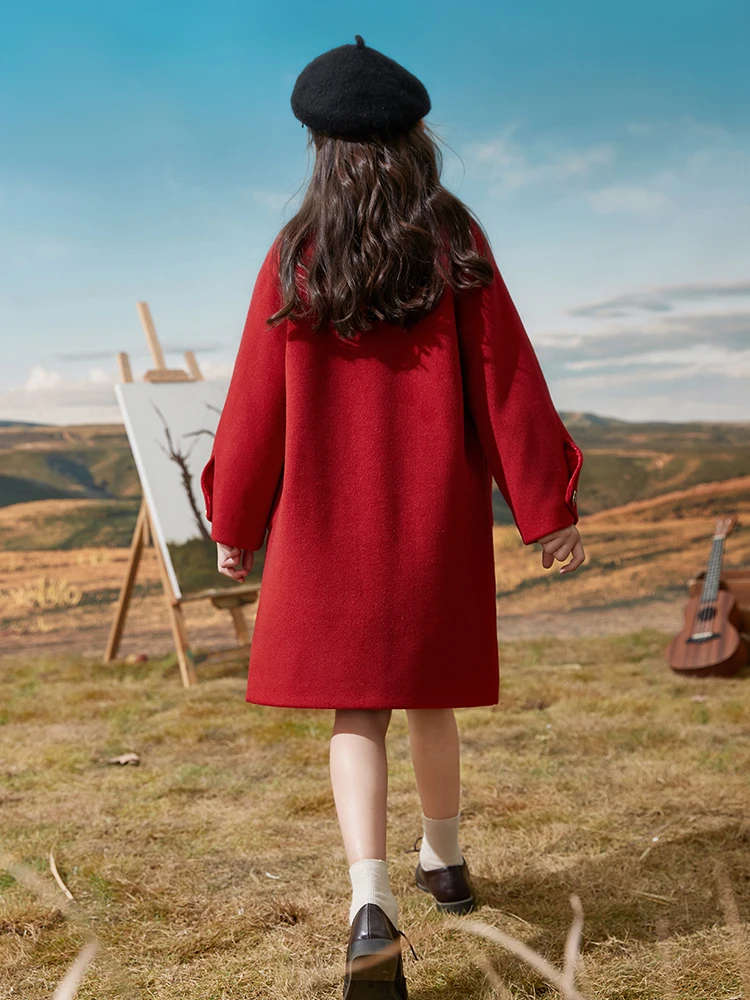

Winter Girls Classic Long Jackets England Style Thicken Thermal Long Coats Kids Children Woolen Cloth Outerwear Overcoats