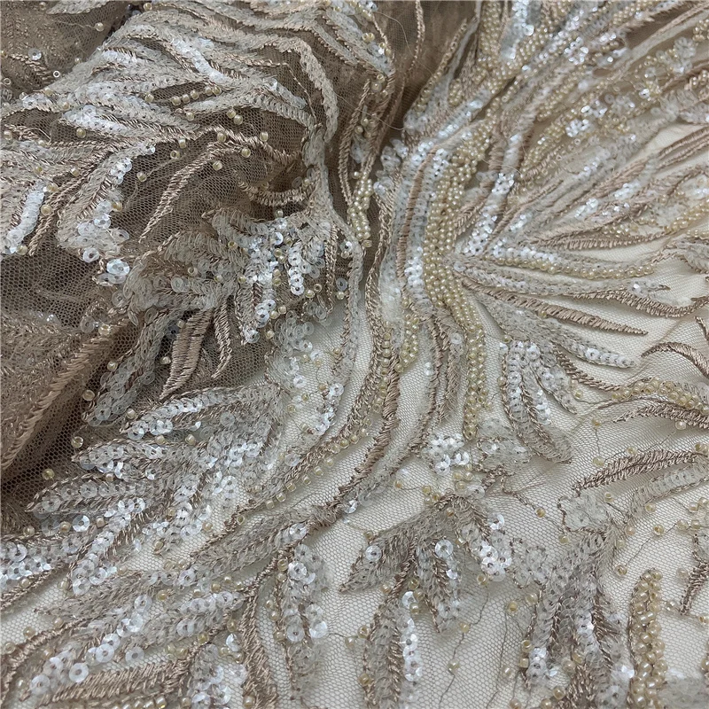 LFY Brown Rich Beads Heavy Embroidery Lace Fabric Luxury Gown Evening Dress African 1 Yard Clearance sale | Дом и сад