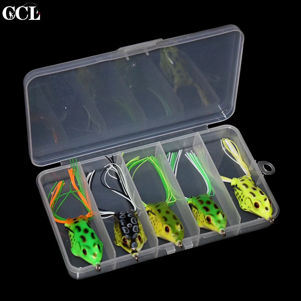 

5pcs/box Soft Frog Fishing Lures Frog Artificial Treble Hooks Top Water Baits Fishing Tackle Ocean Lake River