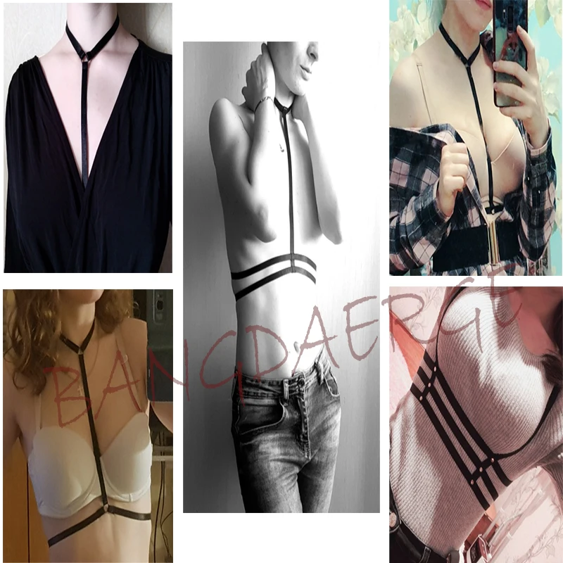 

Polyester BANGDAER Harness Lingerie Women Fetish Tops Crop Bodysuit Harajuku Gothic Body Cage Bra Rave Festival Bralette Harness
