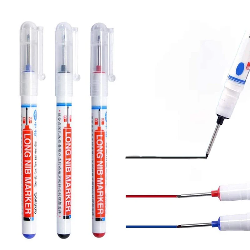 

New Hot 3pcs 3 Color Long Head Deep Hole Marker Long Nosed Marker Deep Drill Hole Long Nib Water Resistant Marker Pens