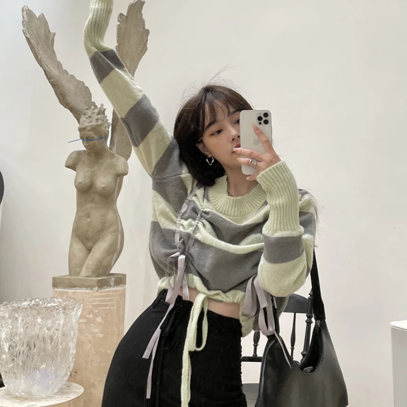 Женская одежда в полоску Harajpoo вязаный свитер с длинным рукавом новинка сезона