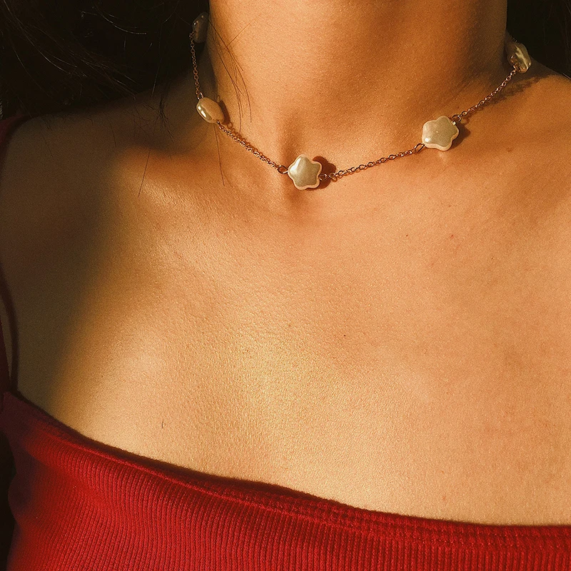 SRCOI простая форма пентаграммы жемчужное короткое ожерелье цепочка