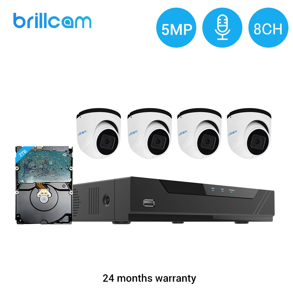 Система видеонаблюдения Brillcam 5 Мп (1 шт. 8 канальный сетевой видеорегистратор 4
