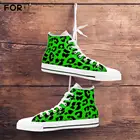 Женские высокие холщовые кроссовки FORUDESIGNS, зеленые леопардовые кроссовки с 3D принтом, повседневная женская обувь на шнуровке с вулканизированной подошвой для весны и осени, 2021
