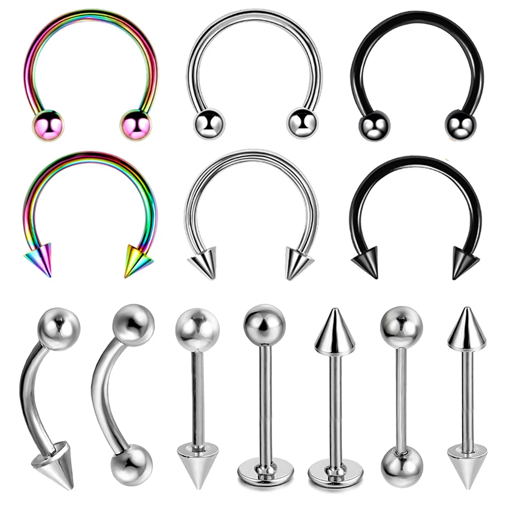 

5PCS Stainless Steel Goth Nose Ring Nipple Tongue Septum Nose Hoop Piercing Kit Rings Cartilage Earrings Sexy Body Jewelry Punk