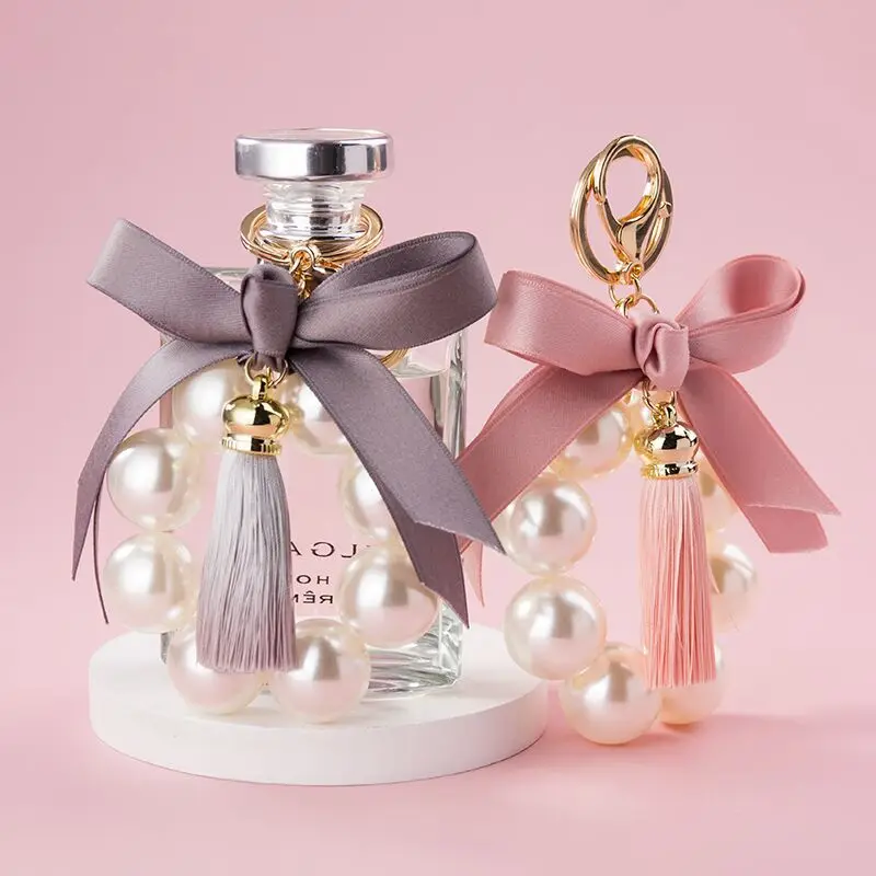 

Fashion Personality Alloy Keychain Cute Girl Bowknot Pearl Tassel Key Chain Pendant Keychain Accessories Car Key Pendant Jewelry