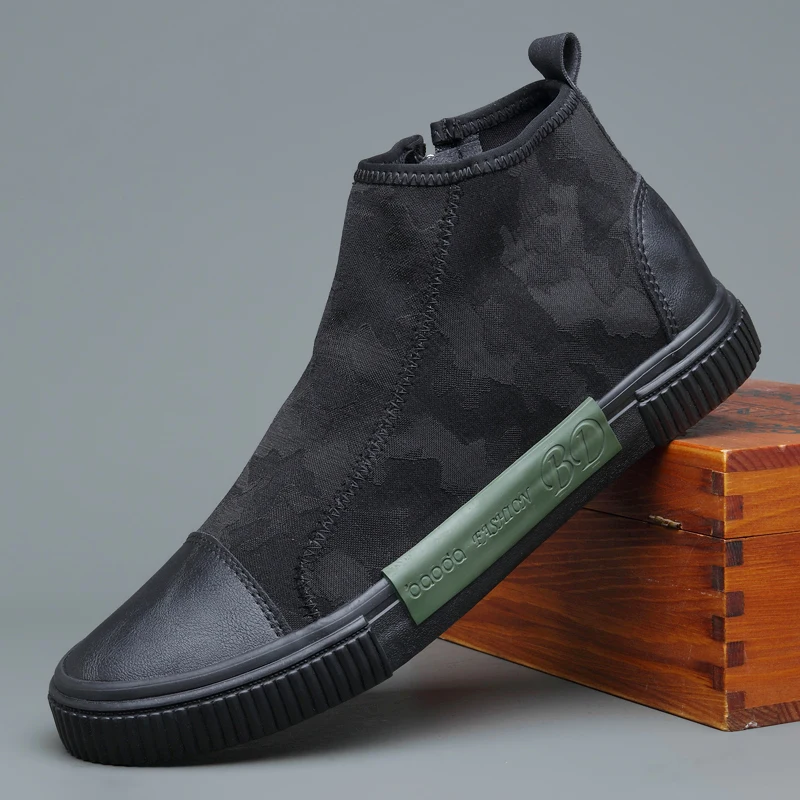 Ботинки мужские без шнуровки дышащие на молнии сбоку повседневная обувь в