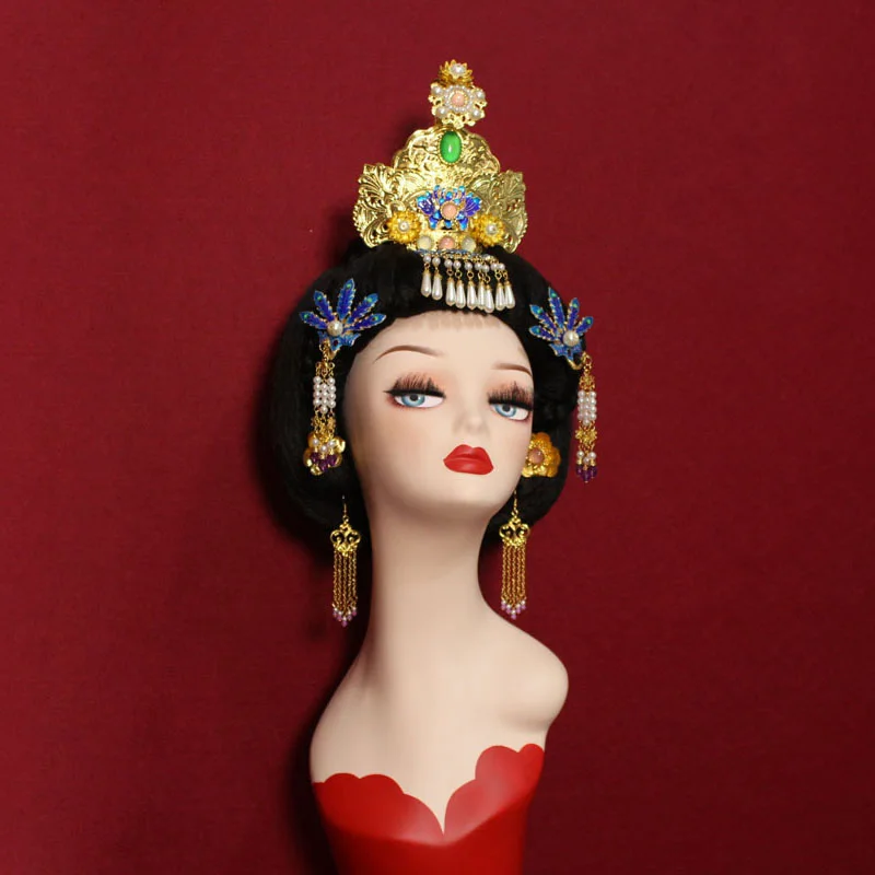 Тиара с длинными волосами голубая перегородчатая императрица Фоникс тиара для