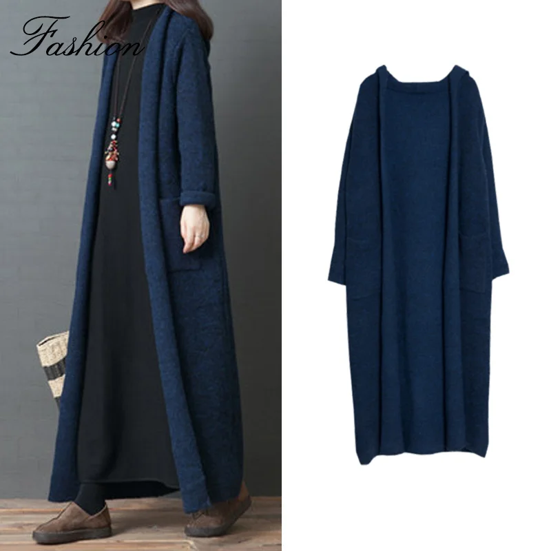 Зимняя верхняя одежда женские винтажные однотонные длинные вязаные топы с