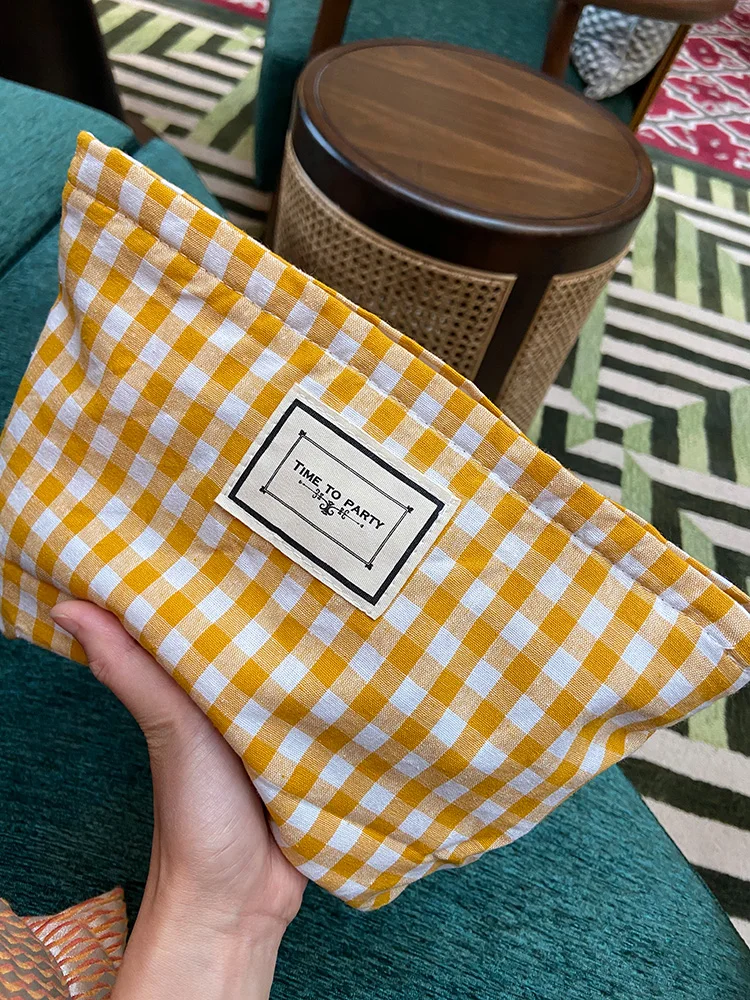 

Plaid Cloth Bag Portable Cosmetic Bag Fabric Artistic Fresh Clutch All-Match Plaid Women's Small Buggy Bag