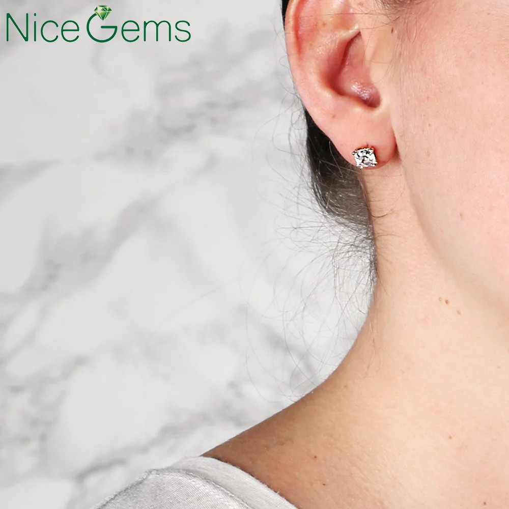 Серьги гвоздики NiceGems Женские однотонные Муассанит из желтого золота 14 к с 4