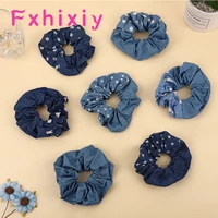 latest women girls blue denim scrunchies elastic hair rope ring rubber band for hair bands ties ring ponytail hair accessories