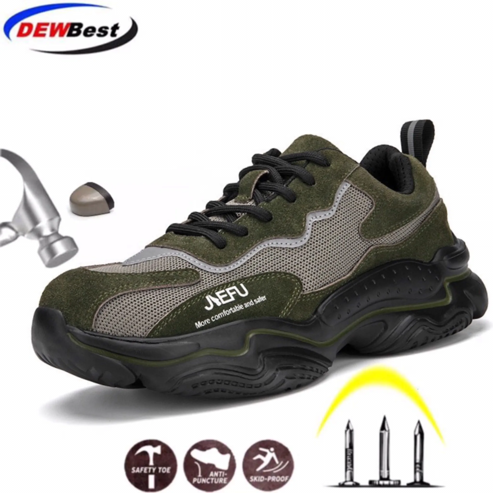 

Mens Steel Toe Safety Shoes Work Shoes For Men lightweight Breathable Anti-Smashing Non-Slip Construction Work Sneakers