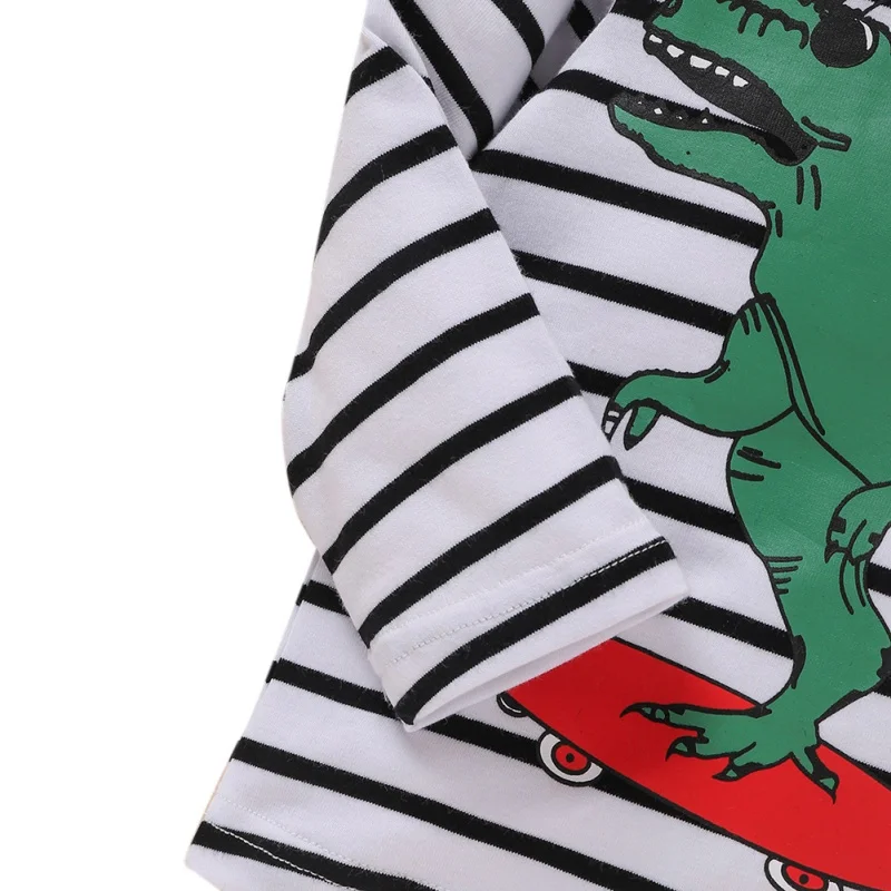 

Baby Boy Fashion Sweatshirts Long Sleeve Cartoon Dinosaur Print Striped Tops T-Shirts Kids Clothes Casual Blouse New