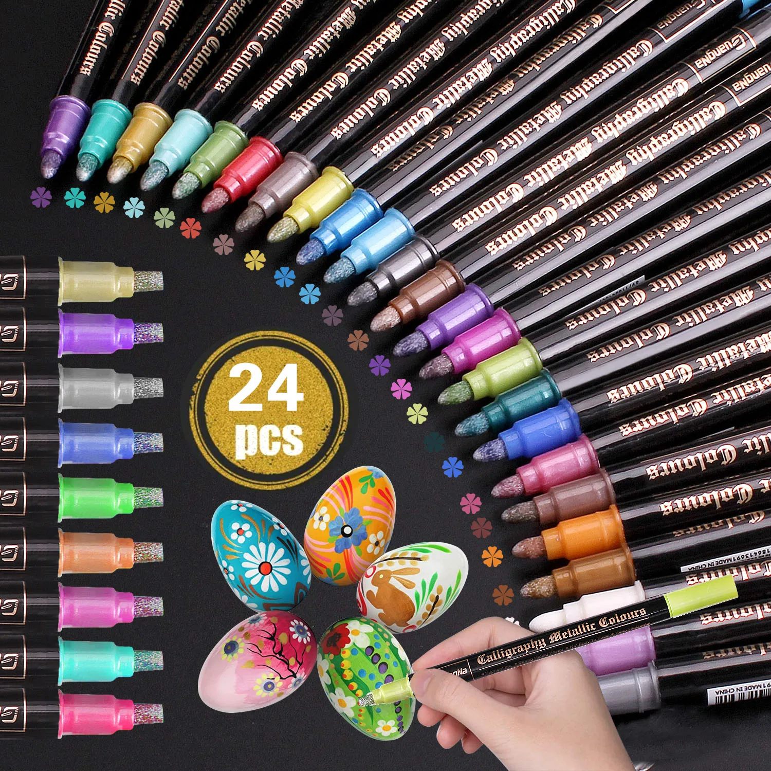 

Merallic Marker Pens 12/24 Color Dual Tip Paint Pens Glitter Doodle Dazzle Drawing Pens for Easter Egg Art Rock Meta