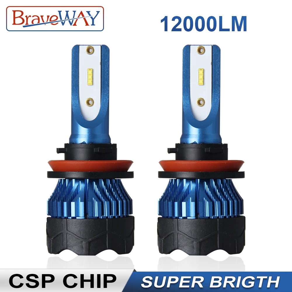BraveWay 12000LM со светодиодными кристаллами турбо светодиодный лампы для автомобилей H1 H7 HB3 HB4 H11 светодиодный H4 противотуманные Автомобильные фары 12 в источник питания H7 светодиодный лампы для передних фар