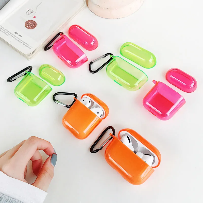 

For Airpods1/2/Pro Fluorescent Solid Color Earphone Protection Case Soft Silica Case Gel Transparent Simple Soft Airpods Case