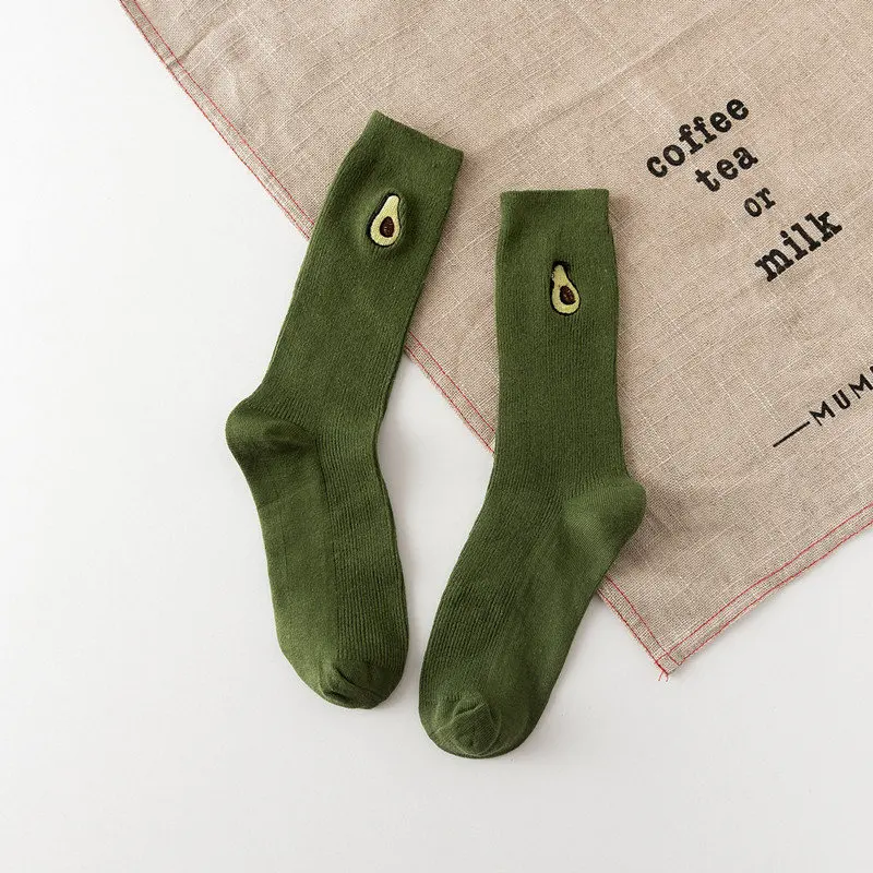 Green Женские милые хлопковые носки с рисунком Kawaii повседневные весенне-Летние Осенние длинные хлопковые носки женские милые носки с фруктовым узором - Цвет: Green