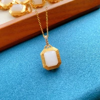 upscale natural square white semi precious stone pendant necklace with s925 necklace female retro ethnic style clavicle chain