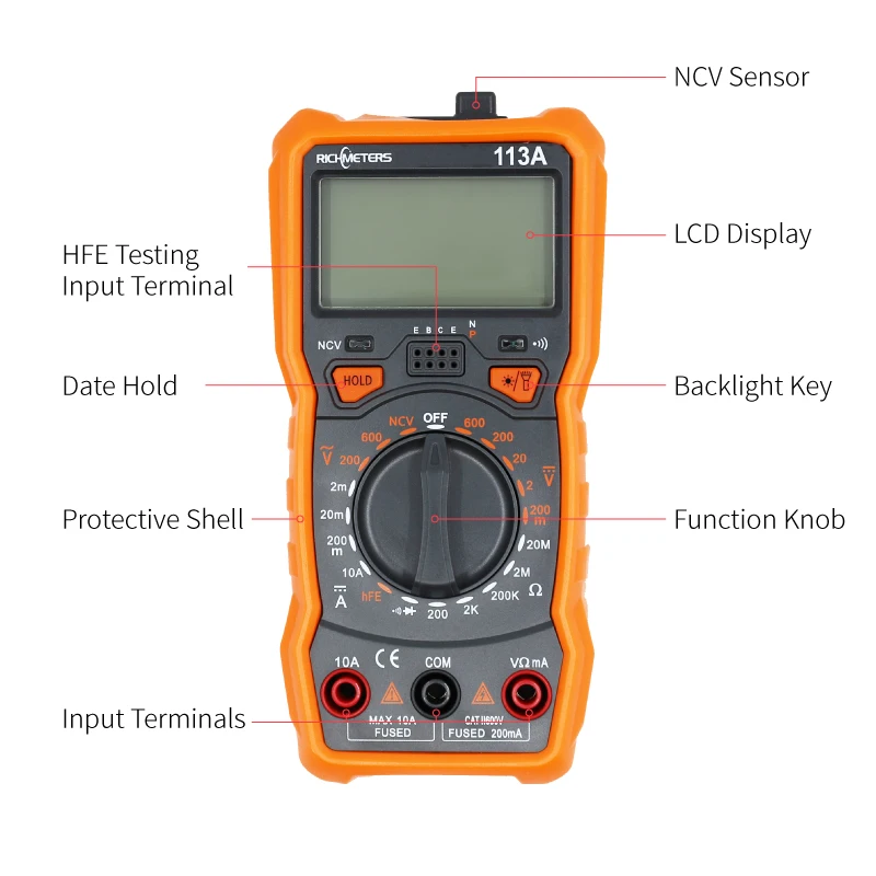 Цифровой мультиметр RICHMETERS RM113A NCV 2000 отсчетов HFE измеритель напряжения