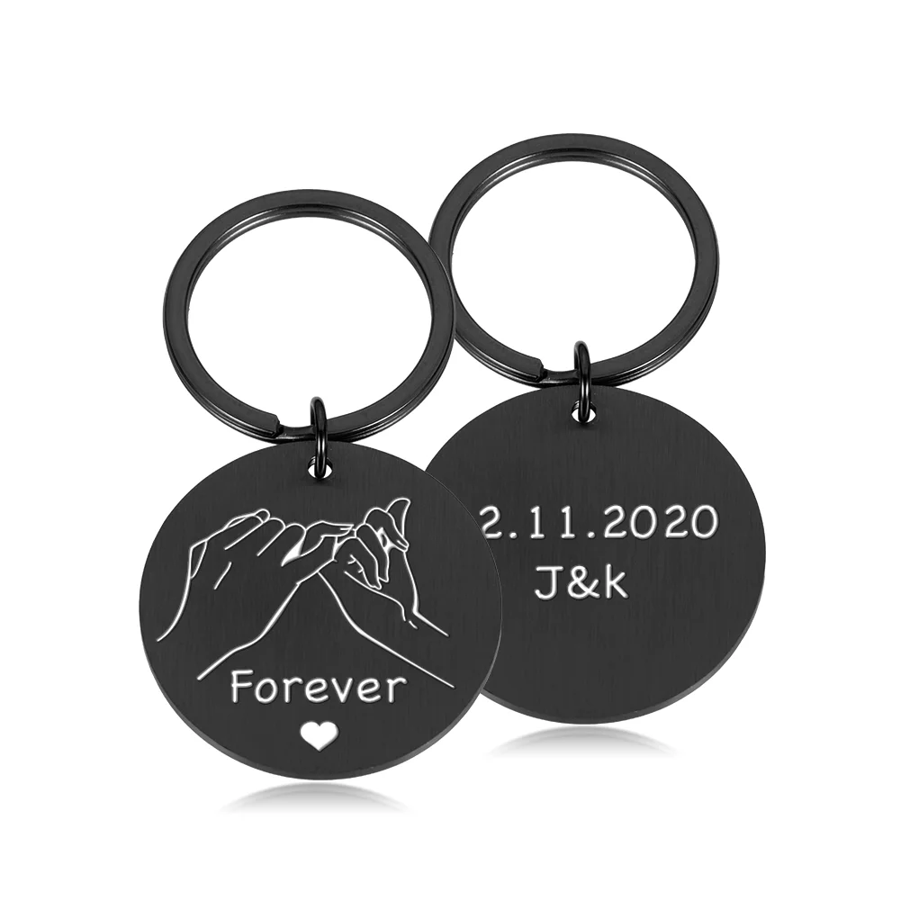 

Custom Valentine Anniversary Gifts Boyfriend Girlfriend Couples Keychain Ring for Him Her Pinky Promise Initial Letters Keyring