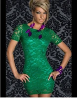 elegant ol style floral lace dress black green o neck short sleeve mini bodycon dress