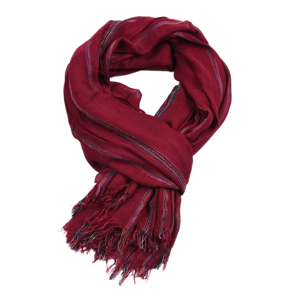 

Explosive Scarf European And American Men's Ethnic Style Cotton And Linen Yarn-Dyed Winter foreign trade scarf shawl men