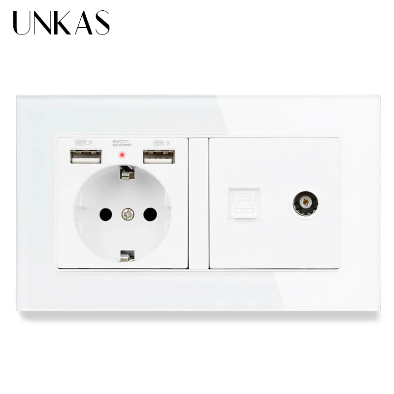 Ard Wall Socket 2 Usb Charge Port Hidden Soft Led + Rj11 Tel