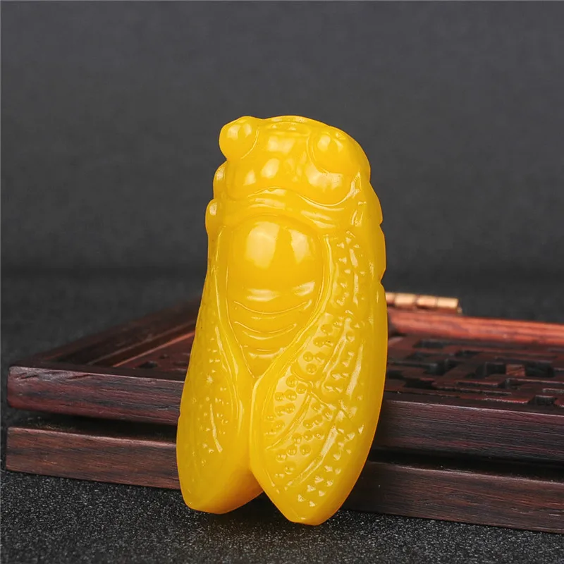 Натуральный желтый Нефритовый камень кулон Цикада Китайский жадеит Ювелирное