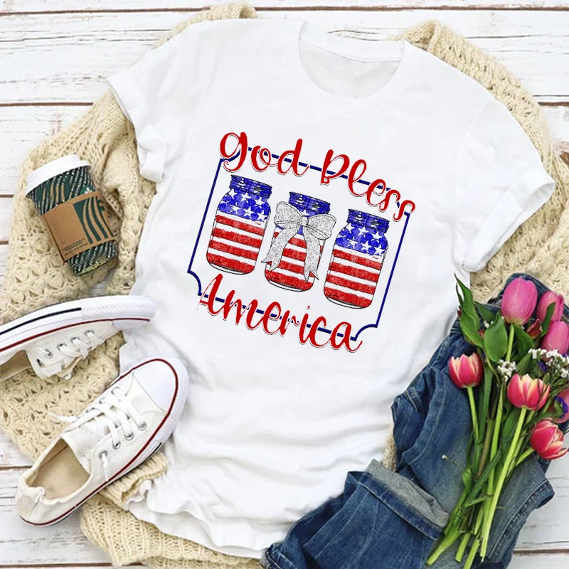 

Women Graphic USA Flag American Patriotic Love Lip Star Summer T-Shirt Tops Lady Womens Clothing Clothes Tee Female T Shirt