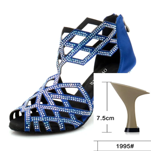 blueheel 7.5cm WUXIJIAO/черные стразы; женская обувь; джазовые кроссовки; Танцевальная обувь на высоком каблуке; стразы; обувь для латинских танцев - Цвет: blueheel 7.5cm