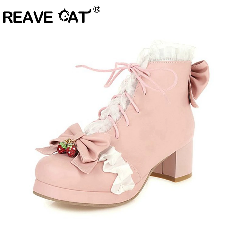 REAVE CAT/милые ботиночки в стиле Лолиты Сезон осень зима Ботильоны на каблуке 6 см