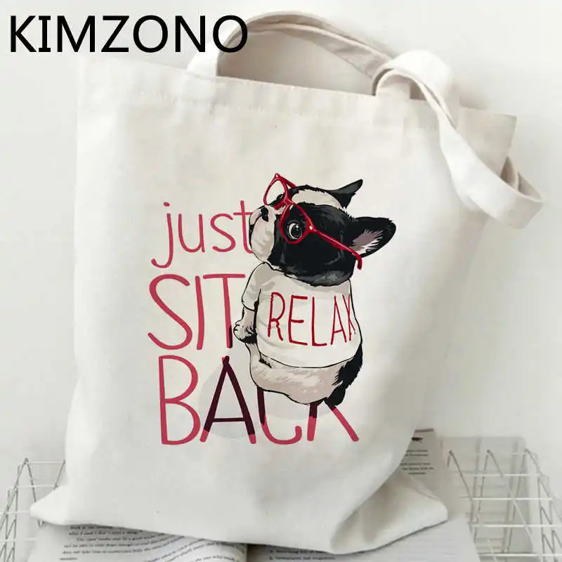 

French Bulldog shopping bag canvas bolso bolsa shopper reusable tote bag woven reciclaje fabric tote sac toile