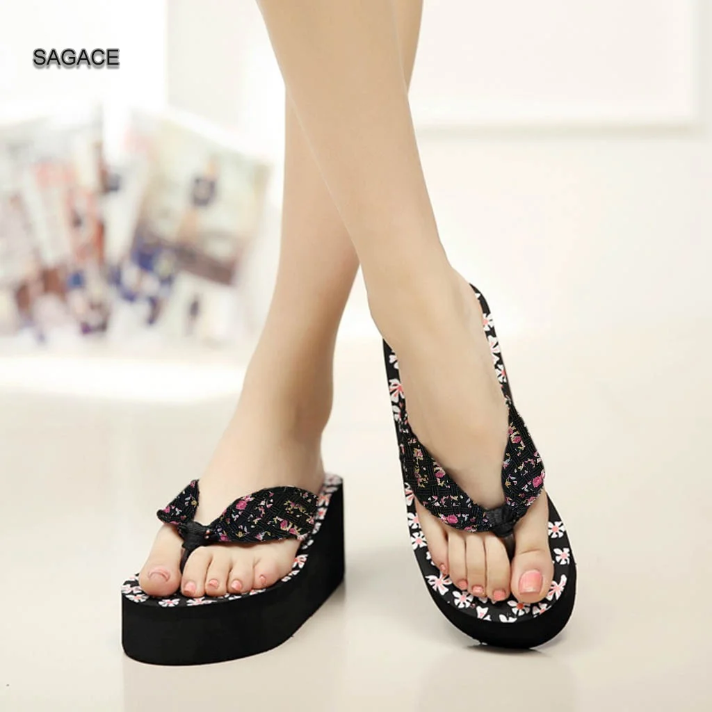 Сандалии SAGACE женские на танкетке цветочные шлепанцы танкетка летняя пляжная